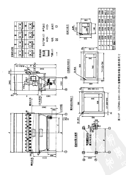 LCPM64-2000?96-2700型側噴脈（mò）衝除塵器外形尺寸（cùn）