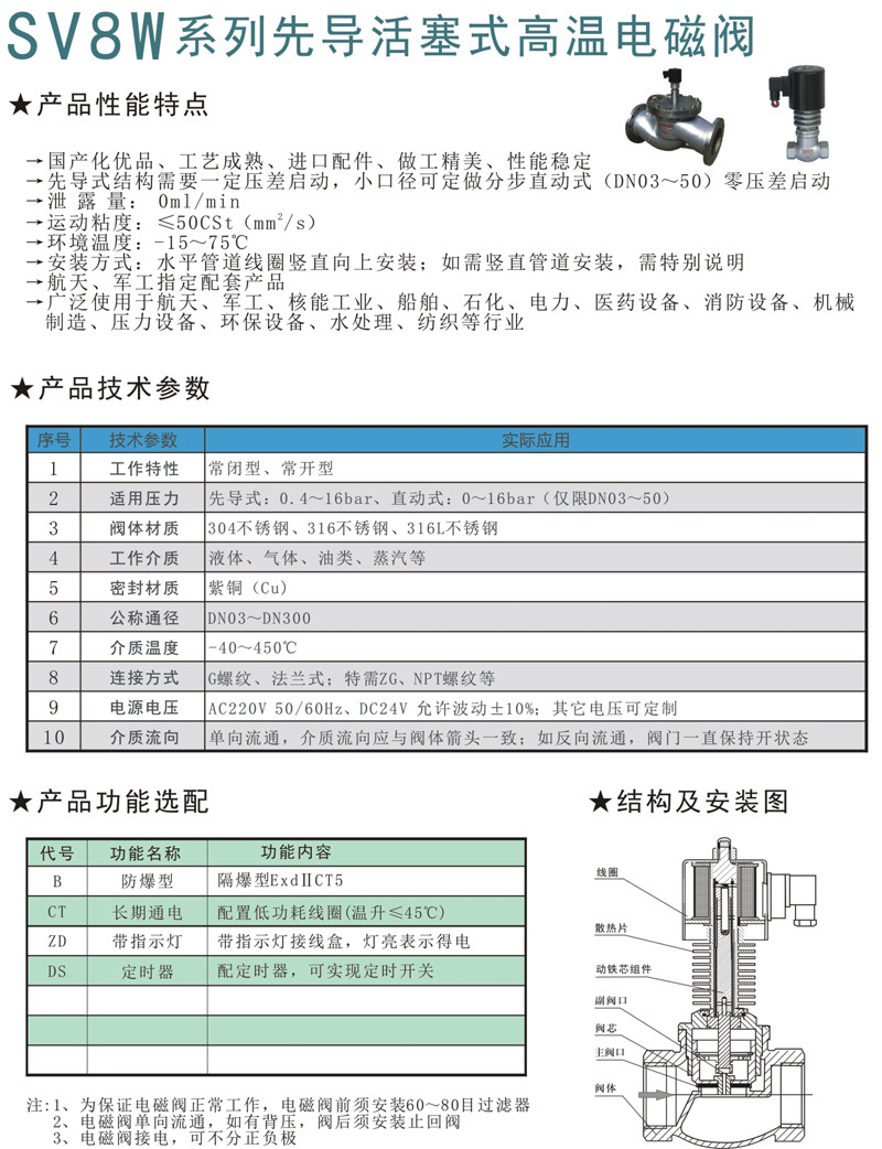 SV8W先導活塞式高溫電磁（cí）閥